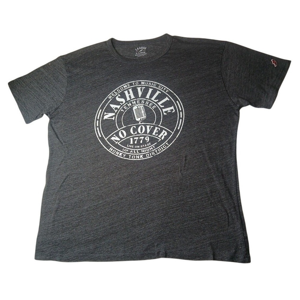 League Nashville Music City T-Shirt Mens XL Charcoal Gray Honky Tonk Graphic Tee